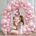 Pearl Pink Balloons Arch Kit, Double Stuffed Pastel Pink Balloons Arch Kit Different Sizes 18/12/10/5inch Light Pink Balloon Garland for Valentines Day Baby Shower Wedding Birthday Party Decoration