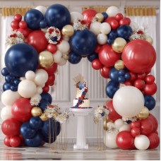  Red White Blue Balloons Arch Kit, Red and Navy Blue Balloons Double Stuffed Black Balloons Sand White and Gold Latex Balloons Arch Kit for Graduation Baseball Birthday Party Veterans Day Decorations