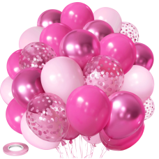 Light Pink Confetti Balloons, 50pcs 12 Inch Metallic Pink Balloons and Hot Pink Latex Balloons Baby Pink Balloon for Birthday Party Wedding Anniversary Gender Revea Princess Party Decorations
