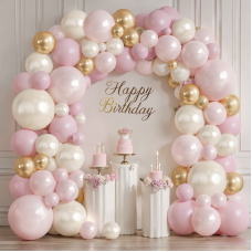 Pink and White Gold Balloons Arch Kit, Double Stuffed Pearl White Pastel Light Pale Pink Champagne Gold Balloons Garland Kit for Wedding Bridal Shower Birthday Party Decorations for Girls and Women
