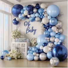Blue Silver White Balloons Garland Arch Kit, Navy Light Metallic Blue Silver White Latex Balloons with Different Size for Birthday Wedding Bridal Shower Graduation Fathers Day Prom Party Decorations