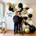Black Gold White Balloons Arch Kit, Double Stuffed Pearl Sand White Black Chrome Gold Confetti Balloon Garland Kit for Birthday Graduation Retirement Father's Day New Year's Party Decorations