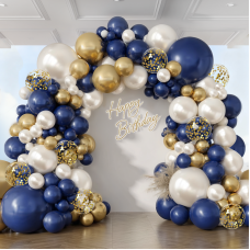 Navy Blue Gold White Balloons Arch Kit,129pcs Royal Blue Chrome Gold Double Stuffed Pearl Sand White with Confetti Balloons Graland for New Year Graduation Birthday Wedding Party Decorations