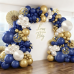 Navy Blue Gold White Balloons Arch Kit,129pcs Royal Blue Chrome Gold Double Stuffed Pearl Sand White with Confetti Balloons Graland for New Year Graduation Birthday Wedding Party Decorations